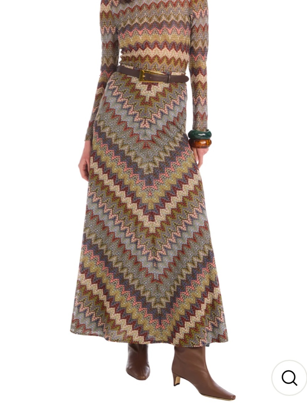 Allison New York Maxi Skirt in Olive Chevron